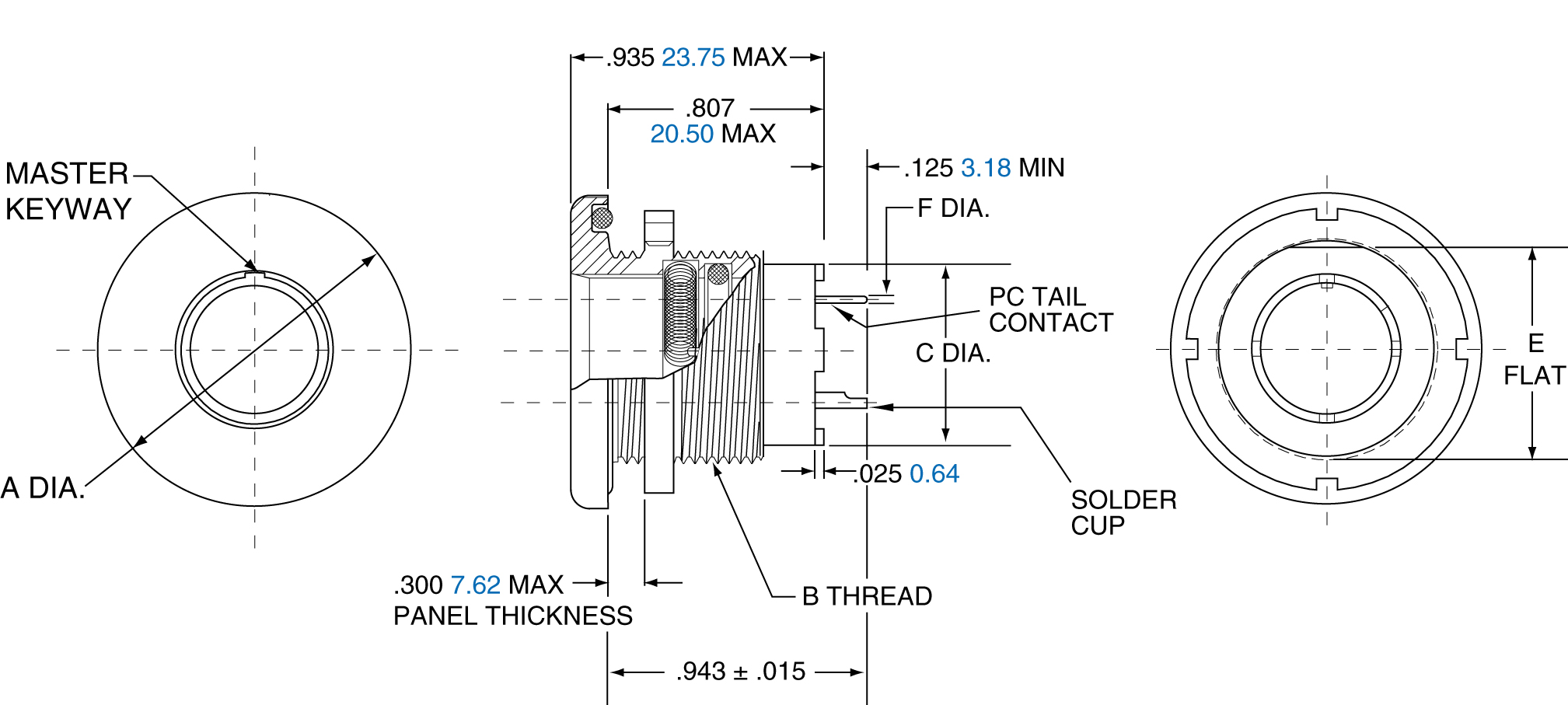 PCB or Solder Cup Receptacles - 2M804-005-00 and 2M804-020-00 PCB or Solder Cup Receptacles - 2M804-005-00 and 2M804-020-00