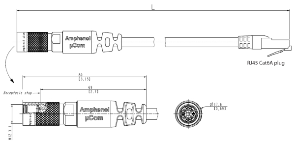 μCOM Plug - RJ45 CAT6A Plug Cordset μCOM Plug - RJ45 CAT6A Plug Cordset